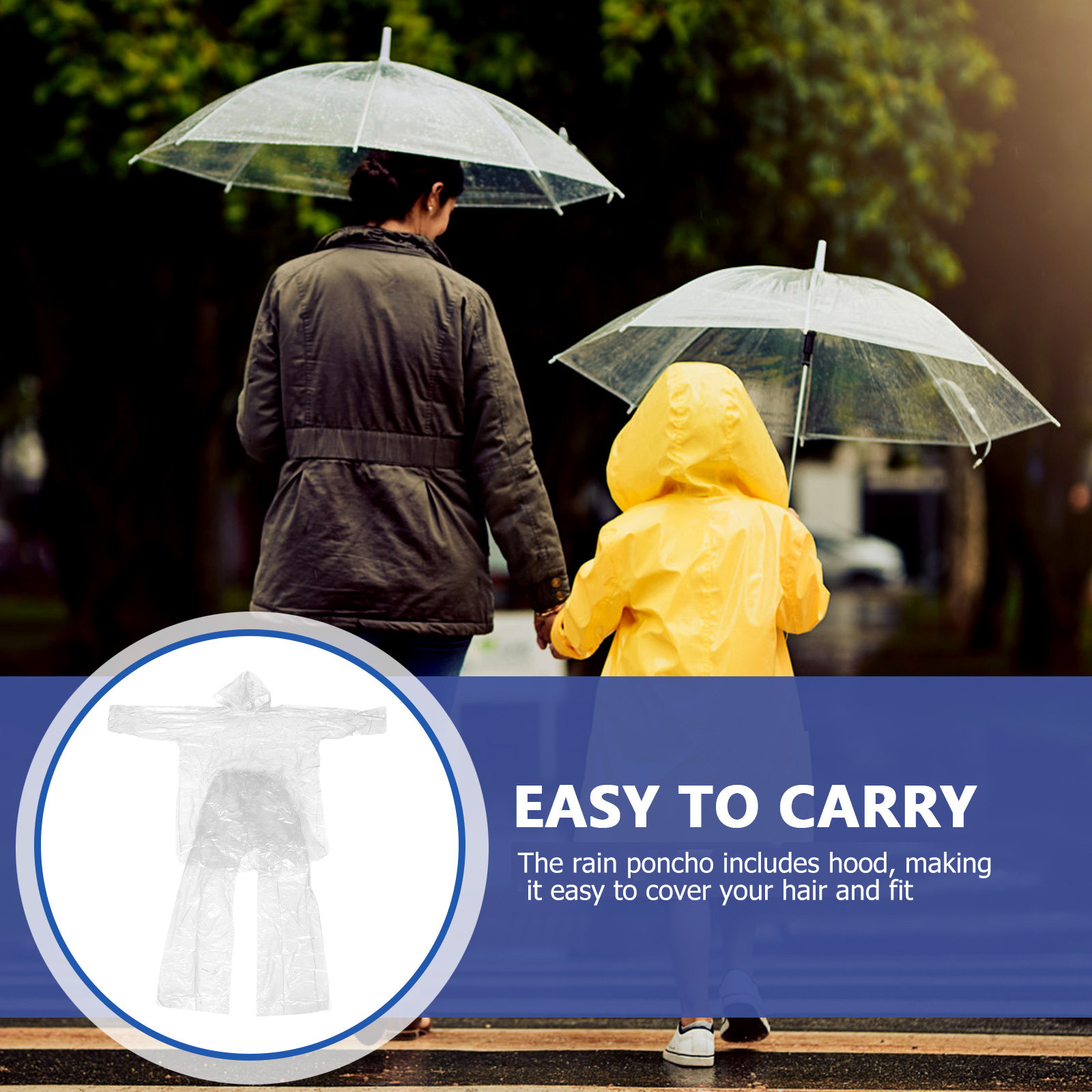 Hooded Clear Rain Poncho Set W - Emergency Poncho Rain ulasan dan harga